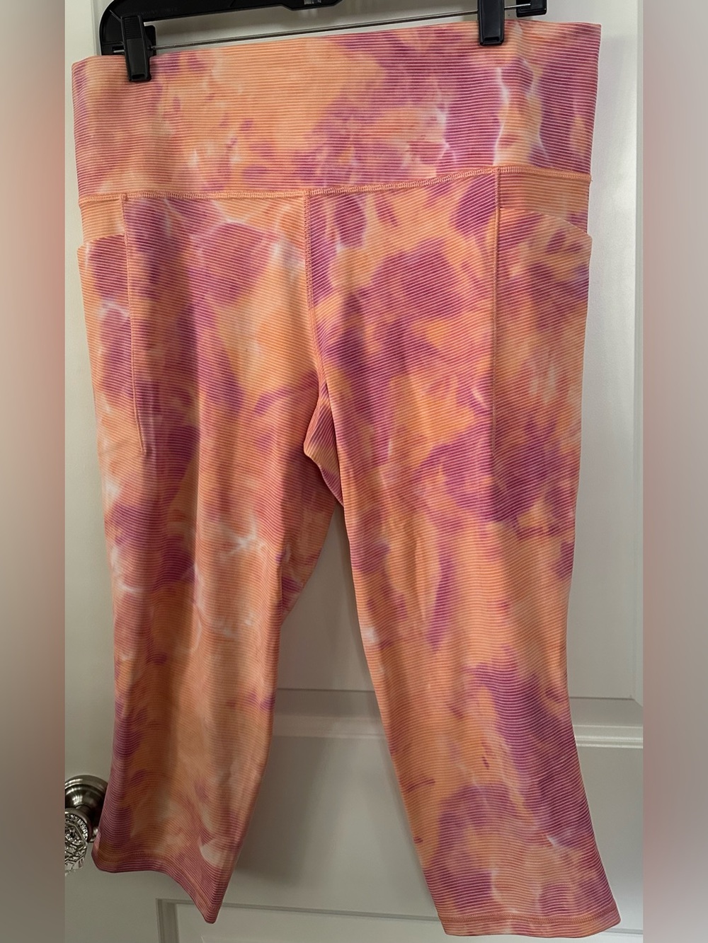 Athleta High Rise Tie Dye Ribbed Leggings Pink Orange Women’s 14